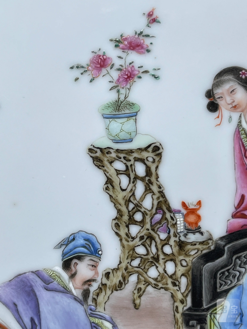 民国 曾福庆画粉彩弃官寻母纹盘 - 图6